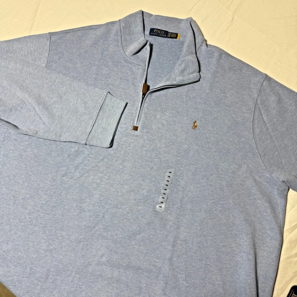 Polo Ralph Lauren Mens 4XB Light Blue Heather Cotton Quarter Zip Pullover